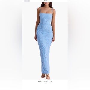 House of CB Elegant Blue Floral Lace Dress